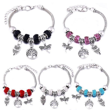 New Tree Of Life Lobster Buckle Snake Chain Beaded Bangles - The Jewellery Supermarket